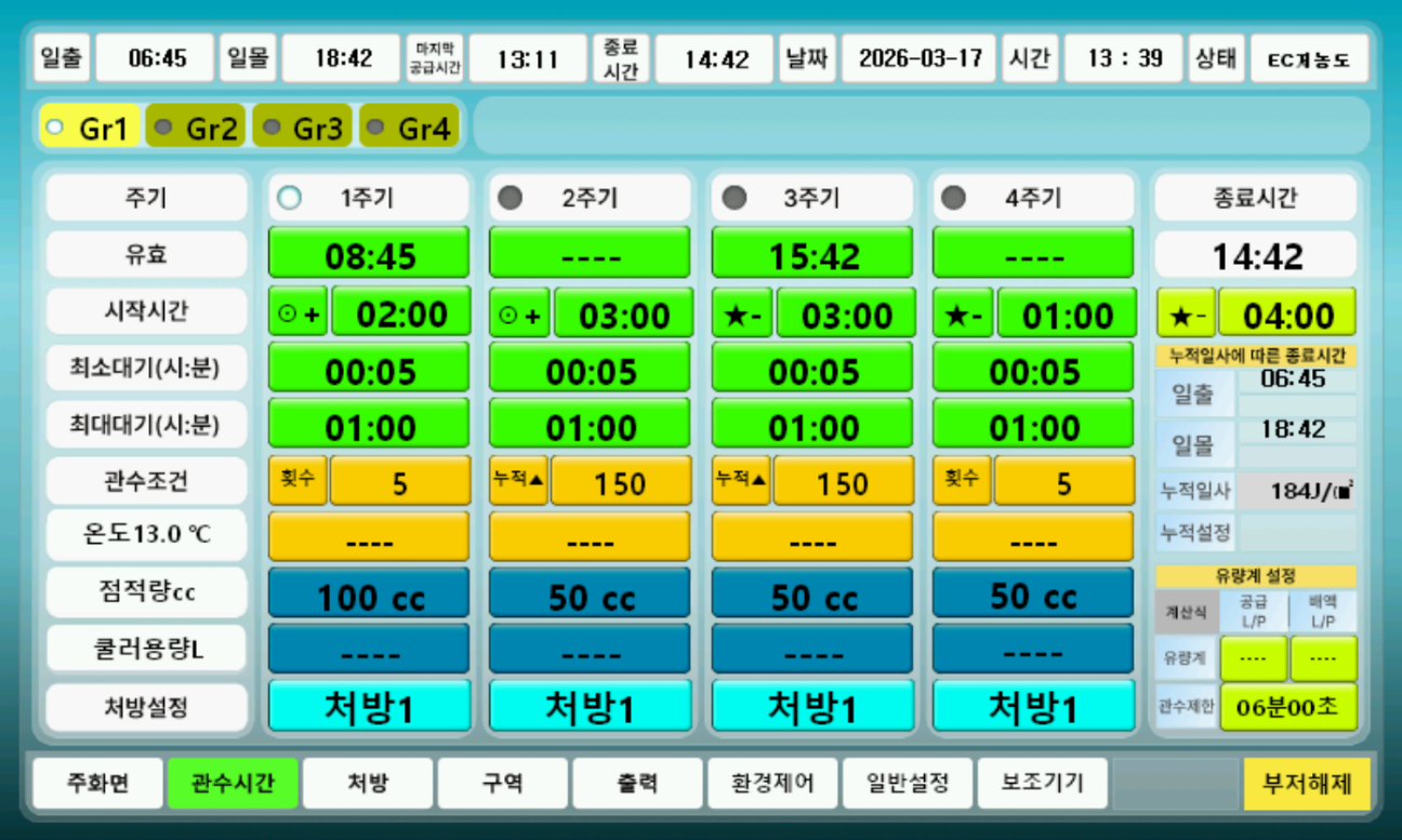 NEO-H 양액제어 2장 관수시간 화면 화면 구성 이미지 1